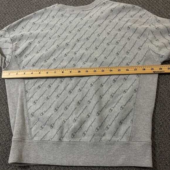 Champion Sweatshirt Mens Size Small S Reverse Weave All Over Spellout Print Grey - Picture 8 of 10
